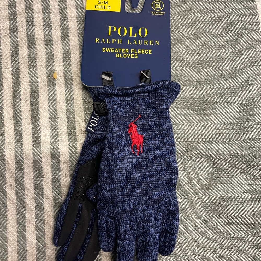 Polo‎ by Ralph Lauren Navy Knit Fleece Gloves NEW
